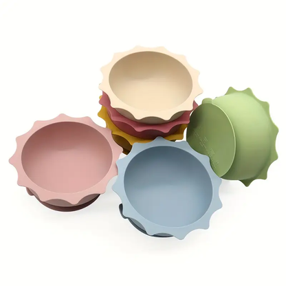 Silicone pet food bowl with suction cup base, anti-tipping cat feeder/water bowl