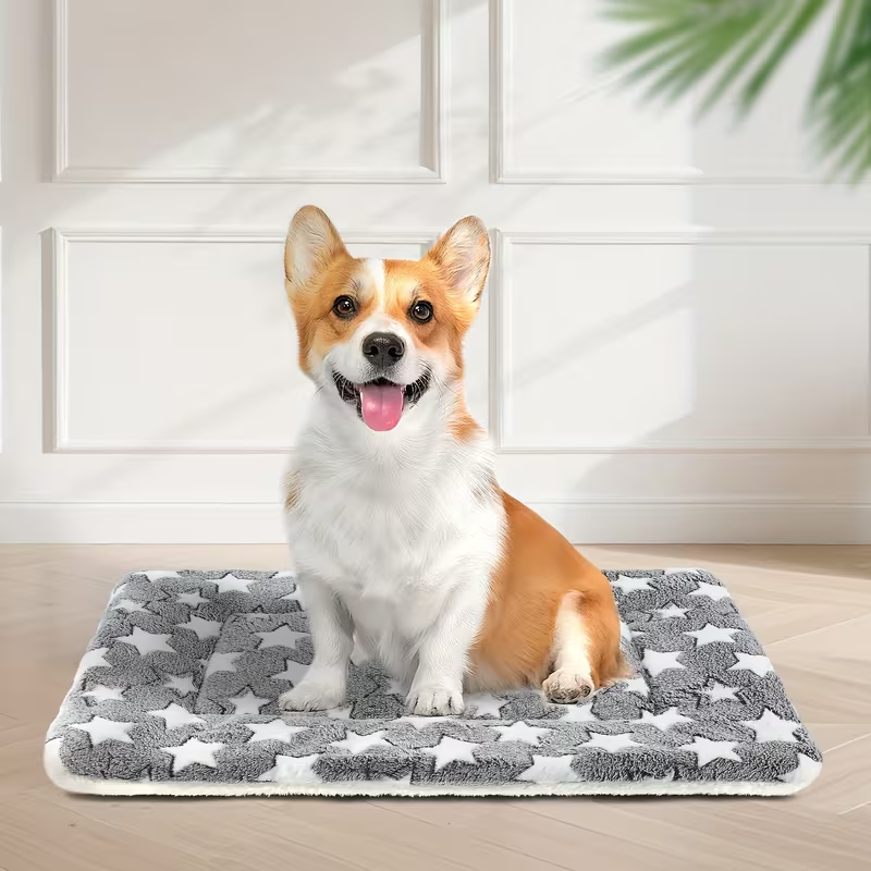 Dog crate mattress, super soft pet bed, cute star pattern, washable.