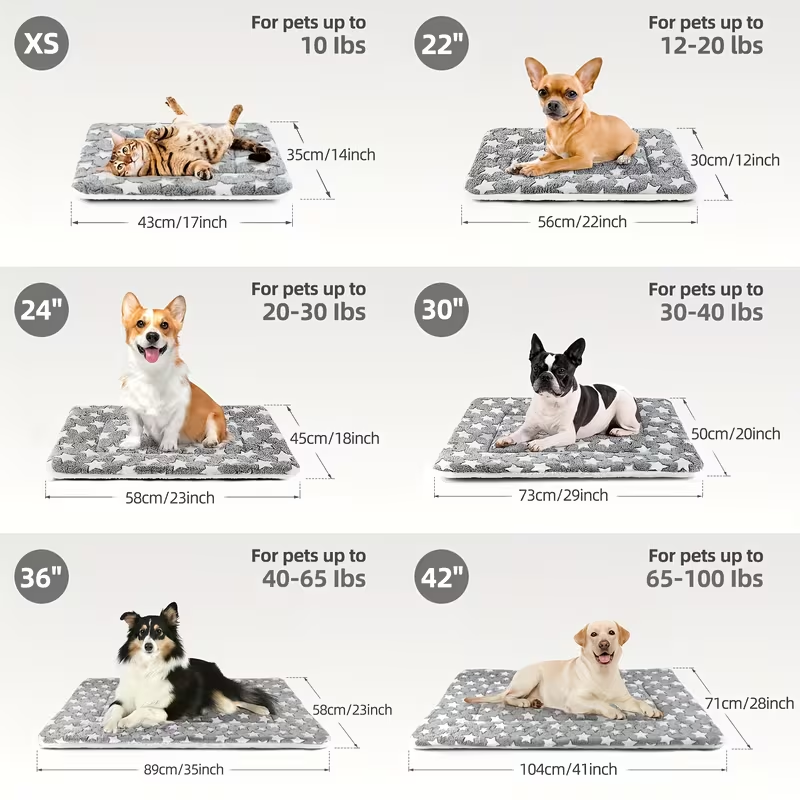 Dog crate mattress, super soft pet bed, cute star pattern, washable.